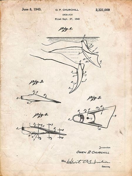 Borders, Cole 아티스트의 PP1079-Vintage Parchment Swim Fins Patent Poster작품입니다.