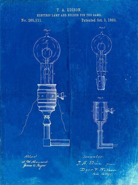 Borders, Cole 아티스트의 PP1082-Faded Blueprint T. A. Edison Light Bulb and Holder Patent Art작품입니다.