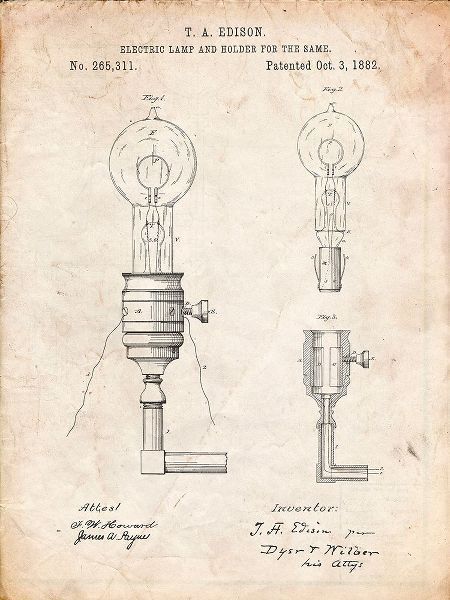 Borders, Cole 아티스트의 PP1082-Vintage Parchment T. A. Edison Light Bulb and Holder Patent Art작품입니다.