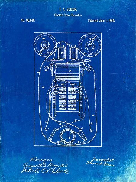 Borders, Cole 아티스트의 PP1083-Faded Blueprint T. A. Edison Vote Recorder Patent Poster작품입니다.