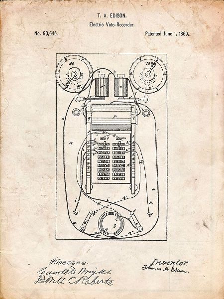 Borders, Cole 아티스트의 PP1083-Vintage Parchment T. A. Edison Vote Recorder Patent Poster작품입니다.