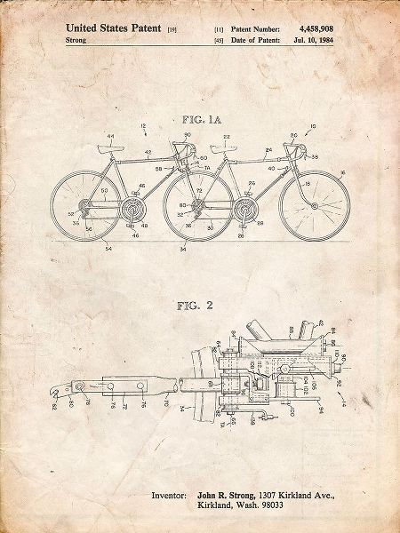 Borders, Cole 아티스트의 PP1084-Vintage Parchment Tandem Bicycle Patent Poster작품입니다.