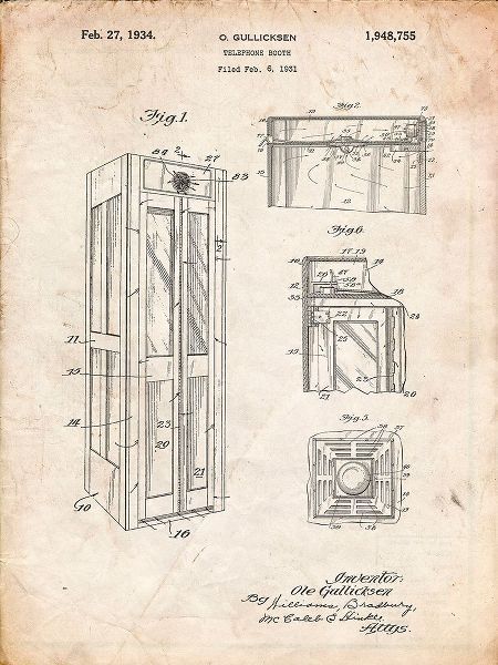 Borders, Cole 아티스트의 PP1088-Vintage Parchment Telephone Booth Patent Poster작품입니다.