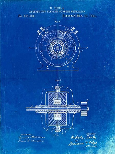 Borders, Cole 아티스트의 PP1090-Faded Blueprint Tesla Alternating Current Generator Poster작품입니다.