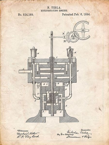Borders, Cole 아티스트의 PP1094-Vintage Parchment Tesla Reciprocating Engine Poster작품입니다.