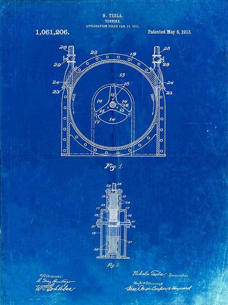Borders, Cole 아티스트의 PP1097-Faded Blueprint Tesla Turbine Patent Poster작품입니다.