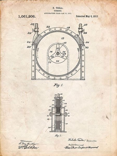 Borders, Cole 아티스트의 PP1097-Vintage Parchment Tesla Turbine Patent Poster작품입니다.