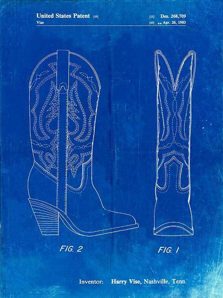 Borders, Cole 아티스트의 PP1098-Faded Blueprint Texas Boot Company 1983 Cowboy Boots Patent Poster작품입니다.