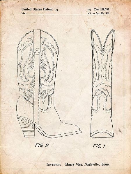 Borders, Cole 아티스트의 PP1098-Vintage Parchment Texas Boot Company 1983 Cowboy Boots Patent Poster작품입니다.