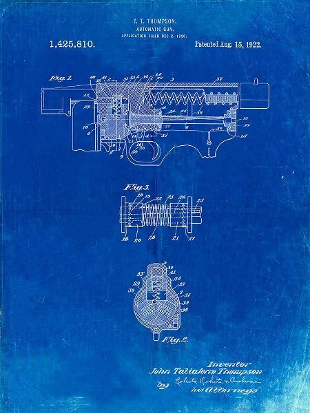Borders, Cole 아티스트의 PP1099-Faded Blueprint Thompson Submachine Gun Patent Poster작품입니다.