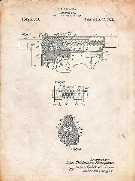 Borders, Cole 아티스트의 PP1099-Vintage Parchment Thompson Submachine Gun Patent Poster작품입니다.