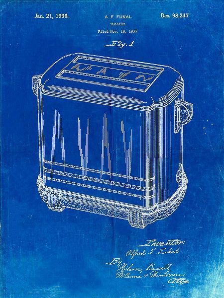 Borders, Cole 아티스트의 PP1100-Faded Blueprint Toaster Patent Art, Vintage Toaster작품입니다.