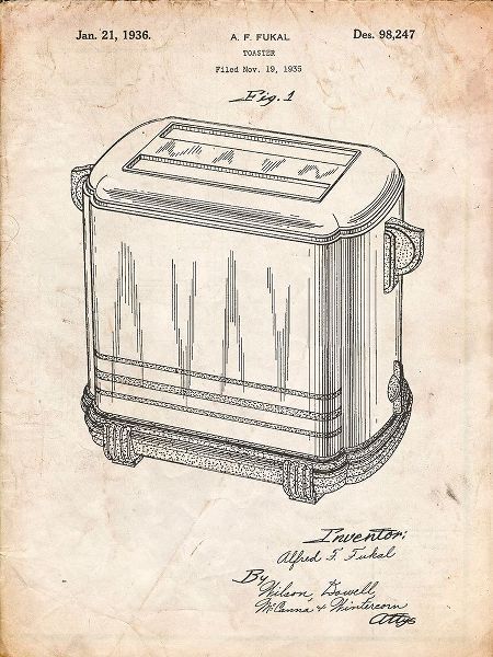 Borders, Cole 아티스트의 PP1100-Vintage Parchment Toaster Patent Art, Vintage Toaster작품입니다.