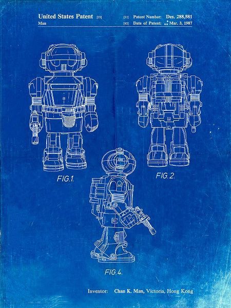 Borders, Cole 아티스트의 PP1101-Faded Blueprint Toby Talking Toy Robot Patent Poster작품입니다.