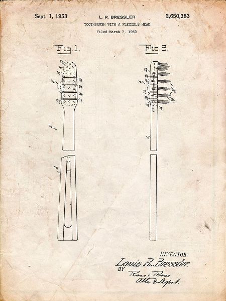 Borders, Cole 아티스트의 PP1102-Vintage Parchment Toothbrush Flexible Head Patent Poster작품입니다.