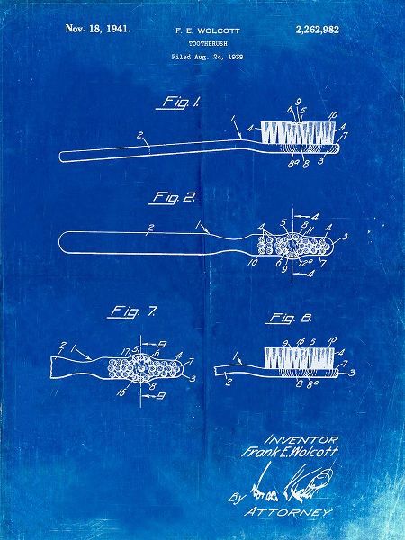 Borders, Cole 아티스트의 PP1103-Faded Blueprint Toothbrush Flexible Head Patent Poster작품입니다.