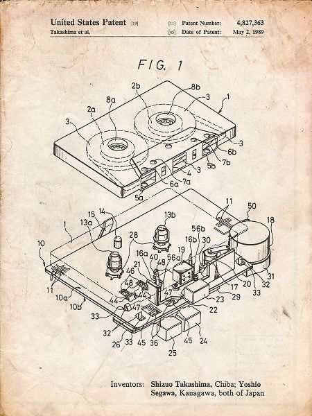 Borders, Cole 아티스트의 PP1104-Vintage Parchment Toshiba Cassette Tape Recorder Patent Poster작품입니다.