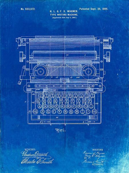 Borders, Cole 아티스트의 PP1118-Faded Blueprint Underwood Typewriter Patent Poster작품입니다.