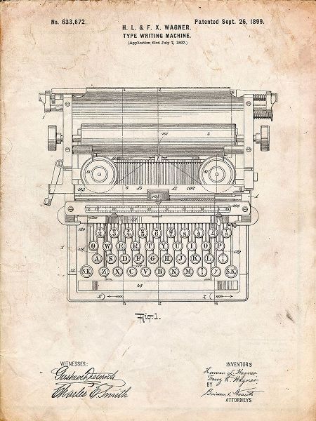 Borders, Cole 아티스트의 PP1118-Vintage Parchment Underwood Typewriter Patent Poster작품입니다.