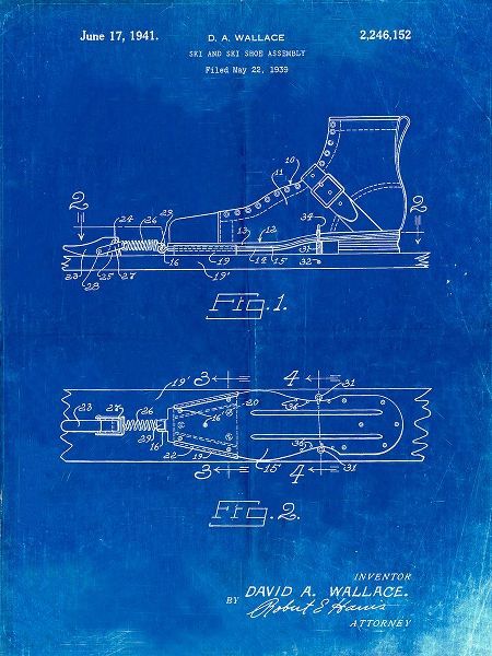 Borders, Cole 아티스트의 PP1124-Faded Blueprint Vintage Skis Patent Poster작품입니다.