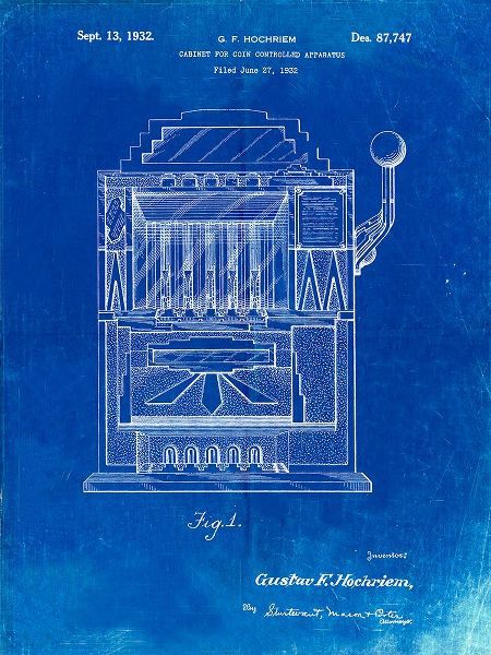 Borders, Cole 아티스트의 PP1125-Faded Blueprint Vintage Slot Machine 1932 Patent Poster작품입니다.