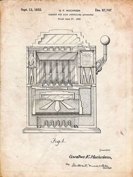 Borders, Cole 아티스트의 PP1125-Vintage Parchment Vintage Slot Machine 1932 Patent Poster작품입니다.