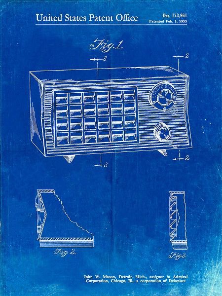 Borders, Cole 아티스트의 PP1126-Faded Blueprint Vintage Table Radio Patent Poster작품입니다.