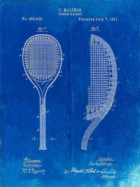 Borders, Cole 아티스트의 PP1127-Faded Blueprint Vintage Tennis Racket 1891 Patent Poster작품입니다.