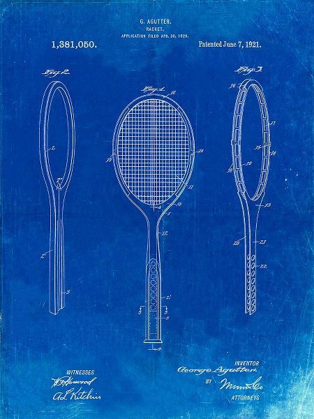 Borders, Cole 아티스트의 PP1128-Faded Blueprint Vintage Tennis Racket Patent Poster작품입니다.