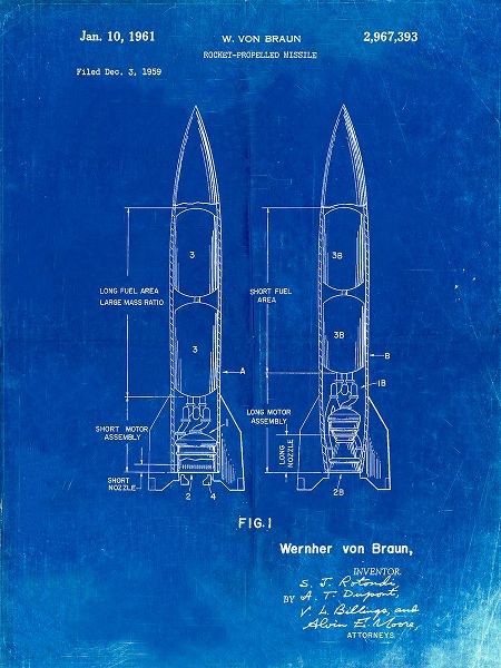 Borders, Cole 아티스트의 PP1129-Faded Blueprint Von Braun Rocket Missile Patent Poster작품입니다.