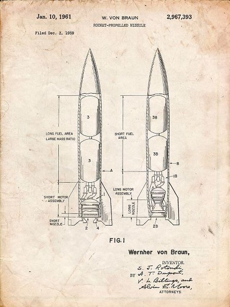 Borders, Cole 아티스트의 PP1129-Vintage Parchment Von Braun Rocket Missile Patent Poster작품입니다.