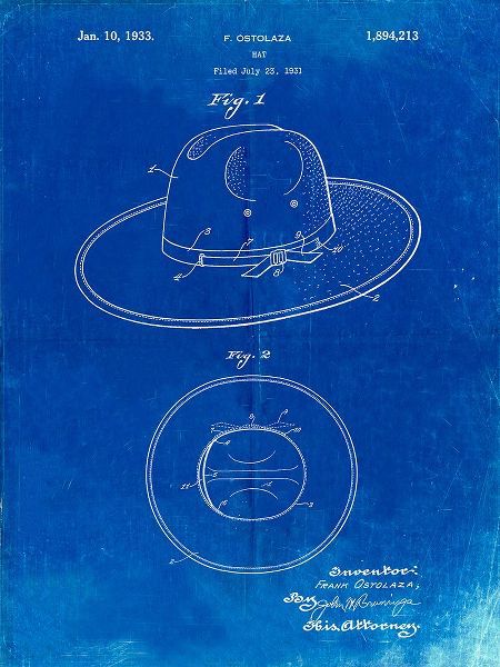 Borders, Cole 아티스트의 PP1134-Faded Blueprint Wide Brimmed Hat 1937 Patent Poster작품입니다.