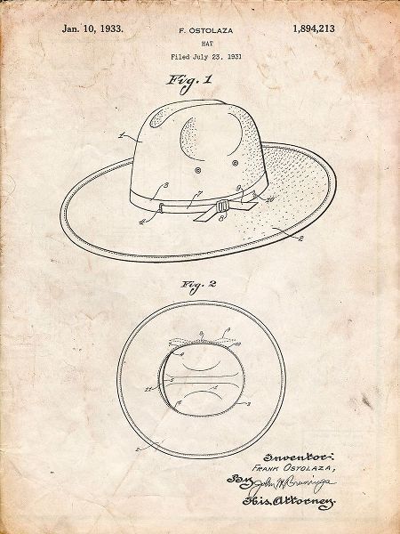 Borders, Cole 아티스트의 PP1134-Vintage Parchment Wide Brimmed Hat 1937 Patent Poster작품입니다.