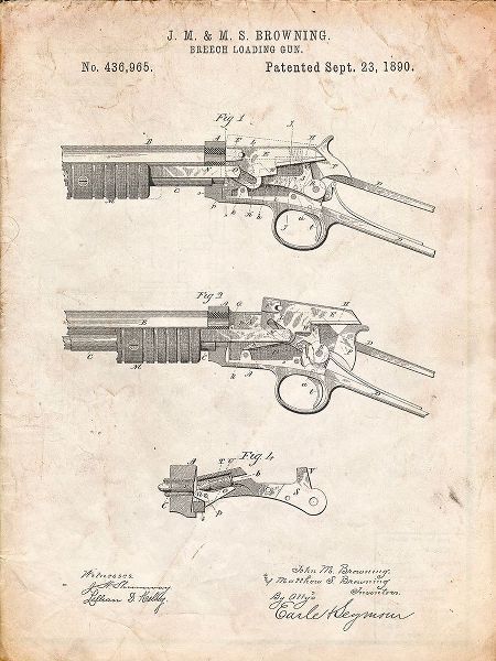 Borders, Cole 아티스트의 PP1135-Vintage Parchment Winchester Model 1890 Gun Patent작품입니다.