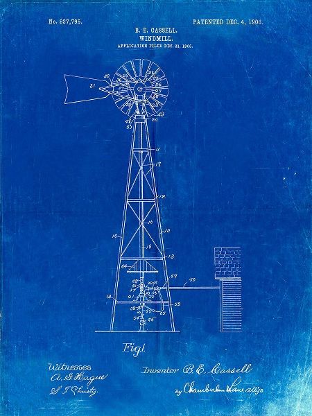 Borders, Cole 아티스트의 PP1137-Faded Blueprint Windmill 1906 Patent Poster작품입니다.