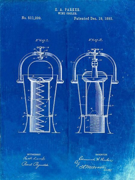Borders, Cole 아티스트의 PP1138-Faded Blueprint Wine Cooler 1893 Patent Poster작품입니다.