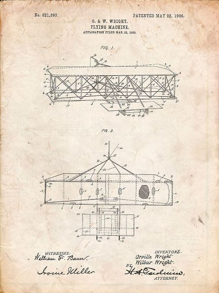 Borders, Cole 아티스트의 PP1139-Vintage Parchment Wright Brothers Aeroplane Patent작품입니다.