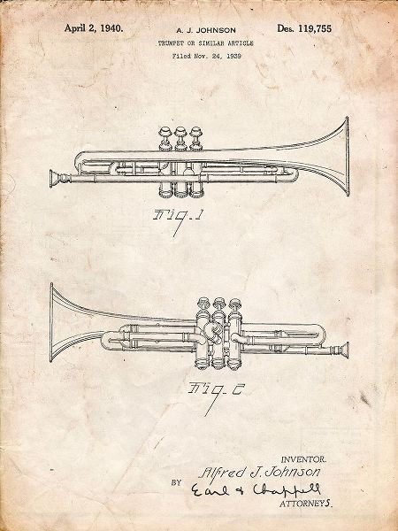 Borders, Cole 아티스트의 PP1140-Vintage Parchment York Trumpet 1939 Patent Poster작품입니다.