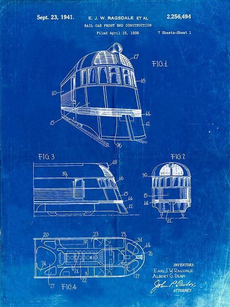 Borders, Cole 아티스트의 PP1141-Faded Blueprint Zephyr Train Patent Poster작품입니다.