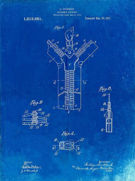 Borders, Cole 아티스트의 PP1143-Faded Blueprint Zipper 1917 Patent Poster작품입니다.