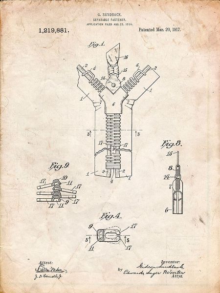 Borders, Cole 아티스트의 PP1143-Vintage Parchment Zipper 1917 Patent Poster작품입니다.