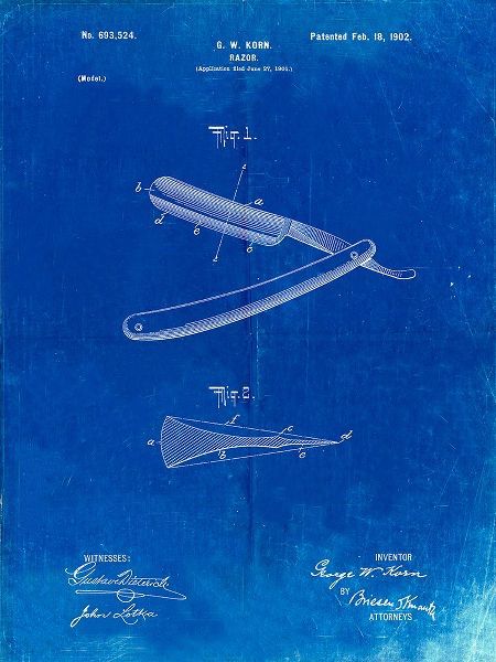 Borders, Cole 아티스트의 PP1178-Faded Blueprint Straight Razor Patent Poster작품입니다.