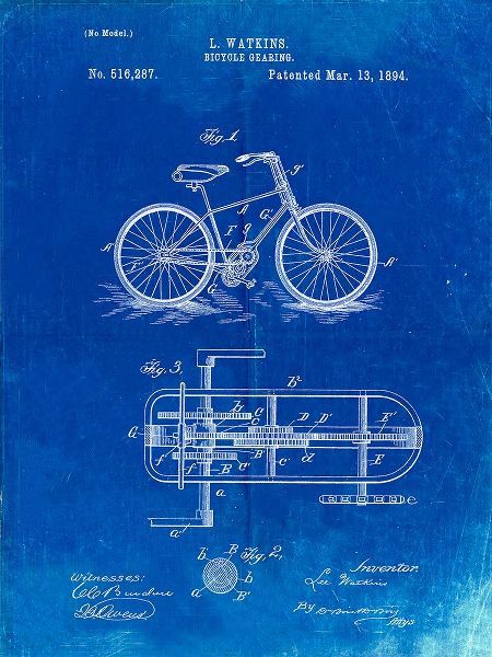 Borders, Cole 아티스트의 PP51-Faded Blueprint Bicycle Gearing 1894 Patent Poster작품입니다.