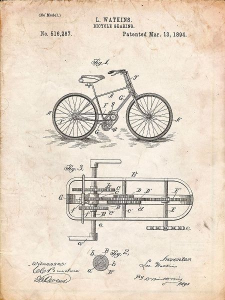 Borders, Cole 아티스트의 PP51-Vintage Parchment Bicycle Gearing 1894 Patent Poster작품입니다.