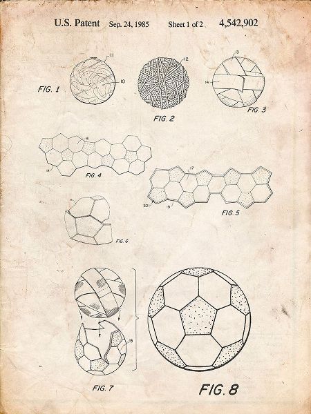 Borders, Cole 아티스트의 PP54-Vintage Parchment Soccer Ball 1985 Patent Poster작품입니다.