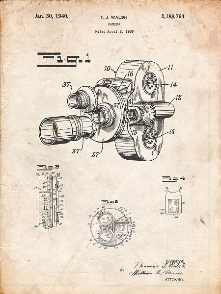 Borders, Cole 아티스트의 PP72-Vintage Parchment Bell and Howell Color Filter Camera Patent Poster작품입니다.