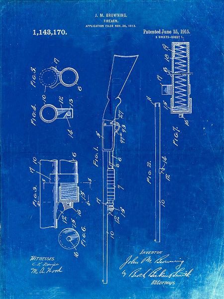 Borders, Cole 아티스트의 PP74-Faded Blueprint Ithaca Shotgun Patent Poster작품입니다.