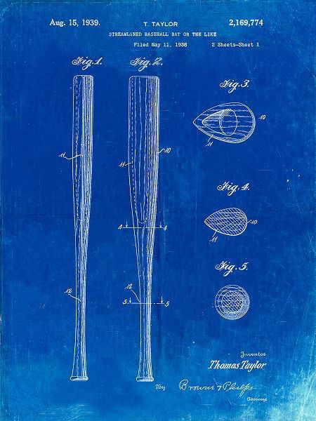 Borders, Cole 아티스트의 PP89-Faded Blueprint Vintage Baseball Bat 1939 Patent Poster작품입니다.