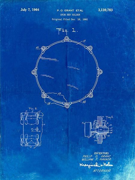 Borders, Cole 아티스트의 PP105-Faded Blueprint Drum Key Holder Patent Poster작품입니다.