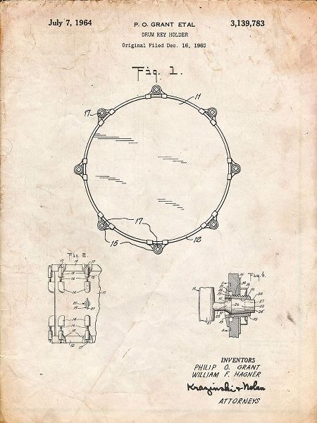Borders, Cole 아티스트의 PP105-Vintage Parchment Drum Key Holder Patent Poster작품입니다.